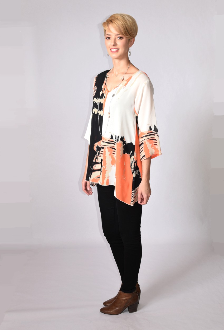 Coral Abstract V-Neck Tunic